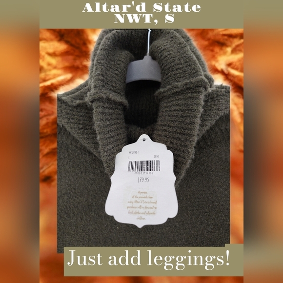 Cozy Fall Sweater! NWT Altar'd State Olive Green Oversized Turtleneck Sweater, S - Picture 3 of 9